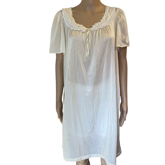 Vintage Simply Basic Yellow Satin Lace Knee Length Nightie Mesh Sexy Women L/XL - Picture 1 of 7